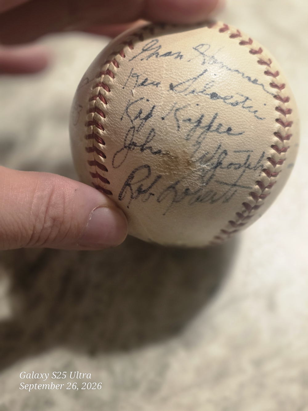 Signed Baseball - Cream Baseball with Red Stitching - Autograph Collectible 50's